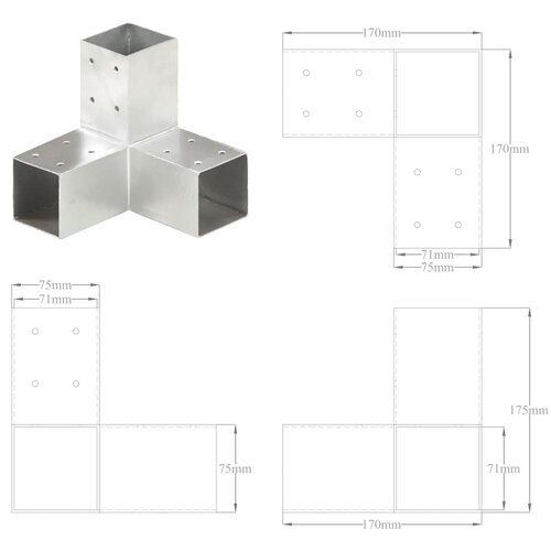  Spojnici za stupove u Y-obliku 4 kom pocinčani metal 71 x 71 mm Slike
