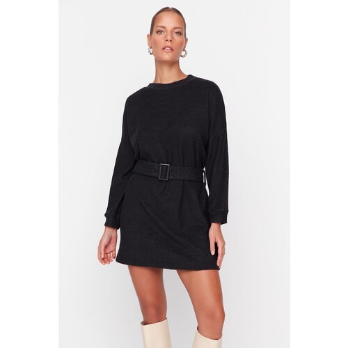 Trendyol Black Belted Soft Mini Knitted Dress Slike