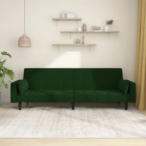  The Living Store Kavč dvosed z ležiščem in dvema blazinama temno zelen žamet - Raztegljiv Kavč, (21494353) Cene