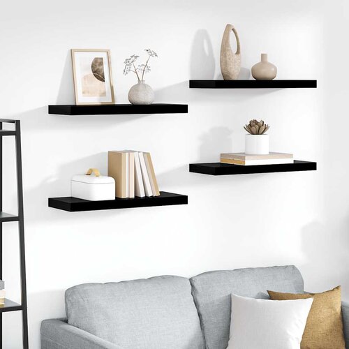  Plutajuće zidne police 4 kom sjajne crne 60 x 23,5 x 3,8 cm MDF Cijene