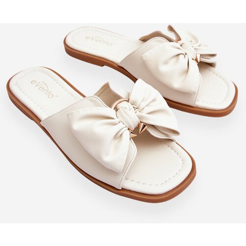 EVENTO PE1 Women's Leather Slippers With Bow White Becky Cene
