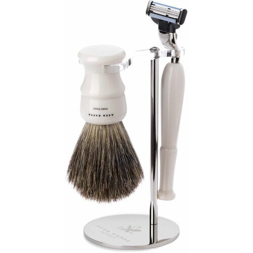 Acca Kappa, Treviso. shaving set design resina with stand and bowl – pure badger – “Mach 3” razor Cene