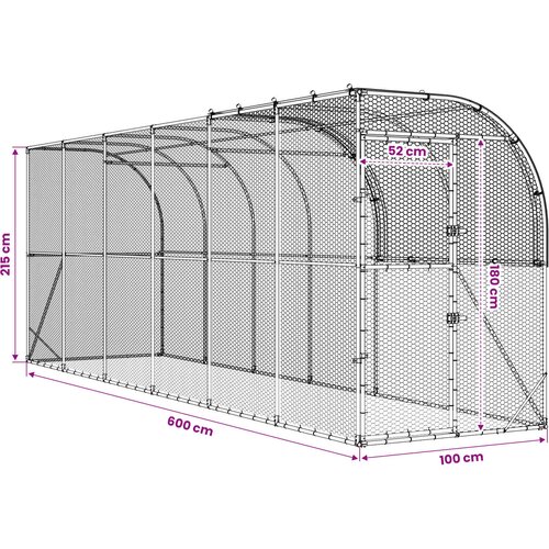  Kavez za piletinu uz zid Srebrna 600 x 100 x 215 cm Slike
