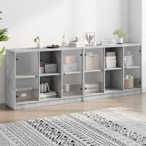 VidaXL Knjižna omara z vrati betonsko siva 204x37x75 cm inženirski les Slike