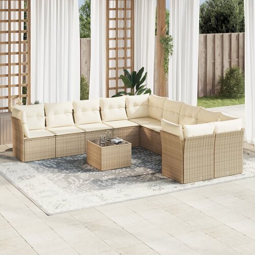 VidaXL 11-dijelni set vrtnih sofa od poliratana s jastucima bež Slike