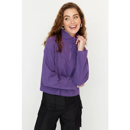 Trendyol Purple Thessaloniki/Knitwear Look, Zippered Collar Regular/Regular Knitted Sweatshirt