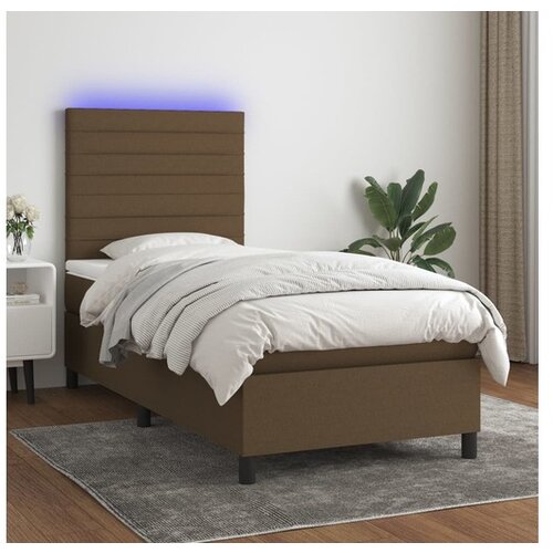vidaXL Box spring postelja z vzmetnico LED temno rjava 90x200 cm blago Cene