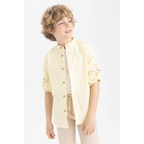 Defacto Boy Straight Collar Linen Look Long Sleeve Shirt Slike