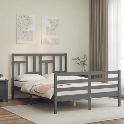 vidaXL Okvir za krevet s uzglavljem sivi 140x200cm od masivnog drva