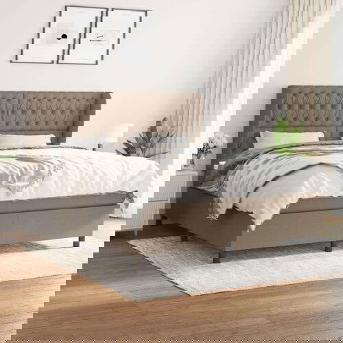  Krevet s oprugama i madracem smeđesivi 180x200 cm tkanina Slike