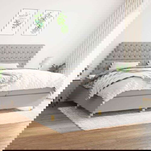  Box spring postelja z vzmetnico svetlo siva 200x200 cm blago, (20724915) Slike