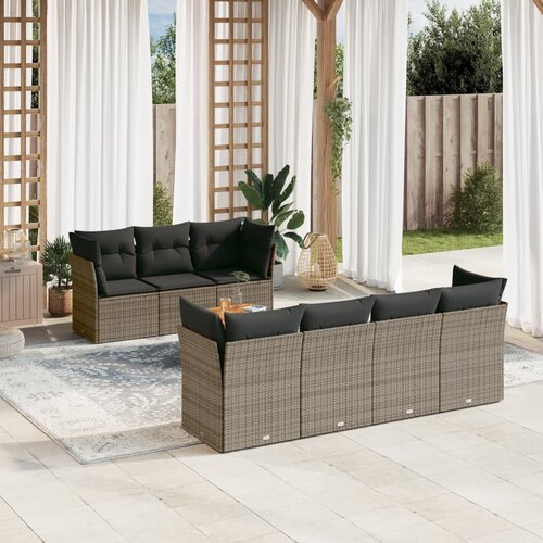 VidaXL 8-dijelni set vrtnih sofa od poliratana s jastucima sivi Slike
