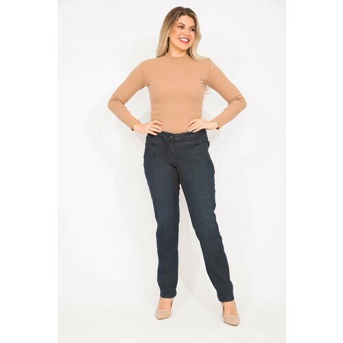 Şans Women's Navy Blue Plus Size 5-Pocket Lycra Jeans. Slike