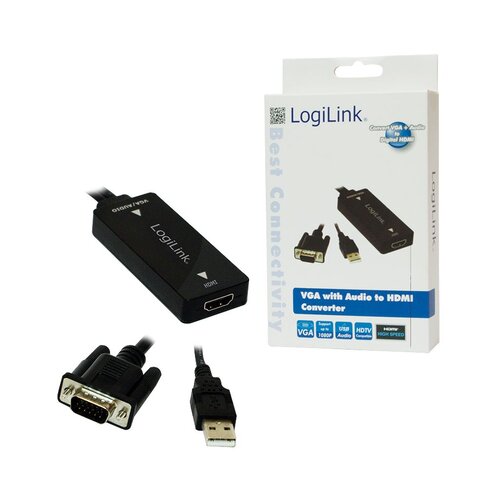 Logilink Adapter [1x Mu&amp;scaron;ki konektor VGA - 1x Ženski konektor HDMI] Crna Slike