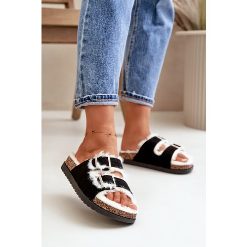 Boto Women's Slippers With Buckles And Fur Black Ezilena Cene