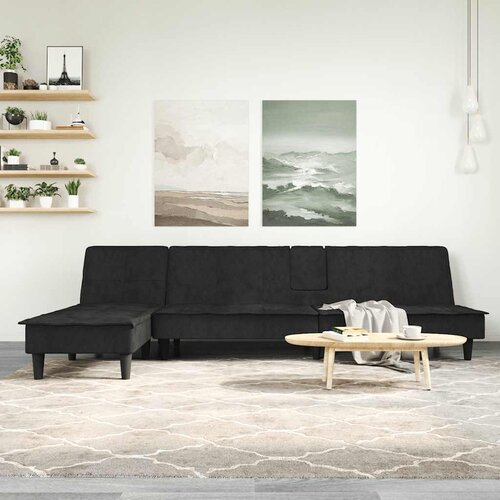 vidaXL Raztegljiv kavč L oblike črn 255x140x70 cm žamet Cene