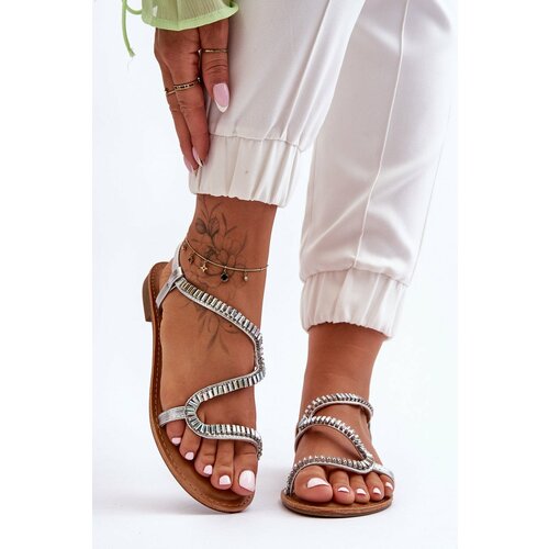 Kesi Women's lace-up sandals with Hayen silver decoration Cene