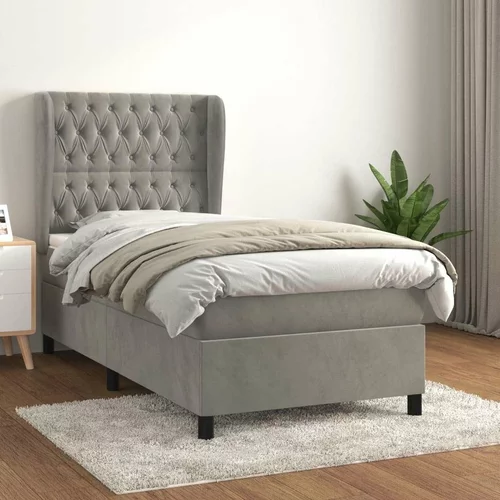 Box spring postelja z vzmetnico svetlo siva 100x200 cm žamet, (20791342)