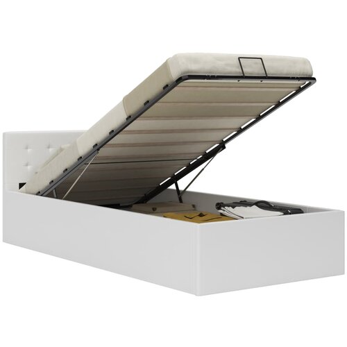 VidaXL Dvižni posteljni okvir belo umetno usnje 100x200 cm Slike