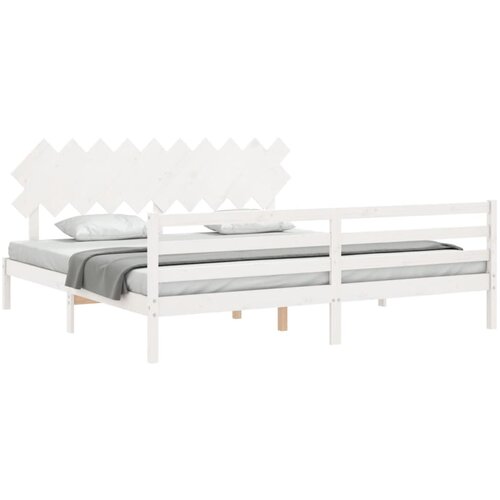  Okvir za krevet s uzglavljem bijeli 200x200 cm od masivnog drva Slike