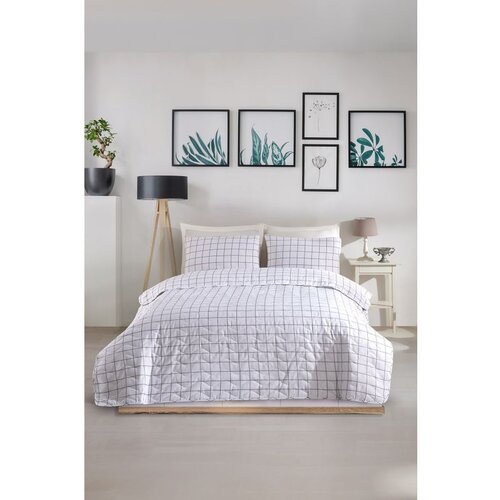  artus - grey greywhite king quilted bedspread set (fr) Cene