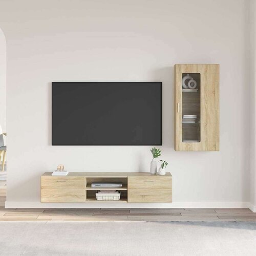  Set TV komoda s ladicama Zidne Sonoma hrast Konstruirano drvo Cene