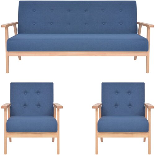 Komplet 3-dijelni set sofa od tkanine plavi Cijene