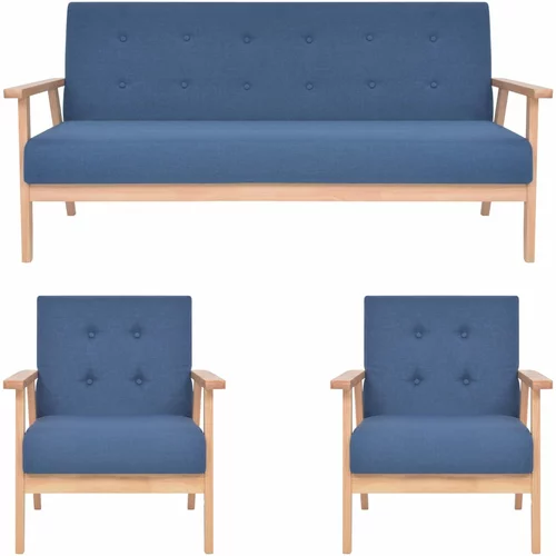 Komplet 3-dijelni set sofa od tkanine plavi