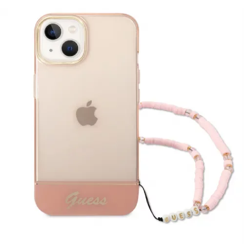 Guess gUHCP14SHGCOHP za iPhone 14 6.1 - roza silikonski ovitek s perla zapestnico