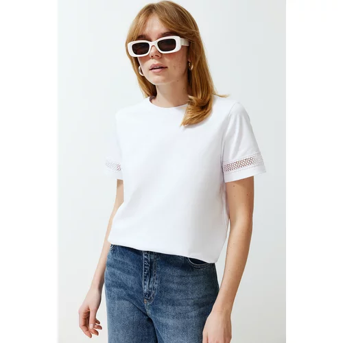 Trendyol White Accessory Detailed Basic/Regular Pattern Knitted T-Shirt