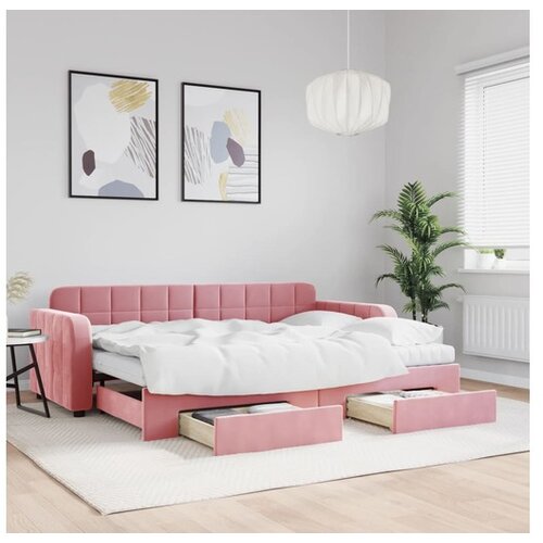 VidaXL Izvlečna dnevna postelja s predali roza 80x200 cm žam Slike
