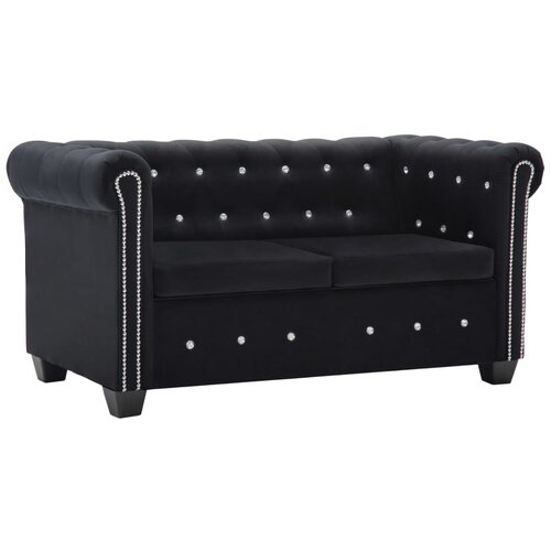 vidaXL Kavč dvosed Chesterfield z žametno oblogo 146x75x72 cm črni Cene