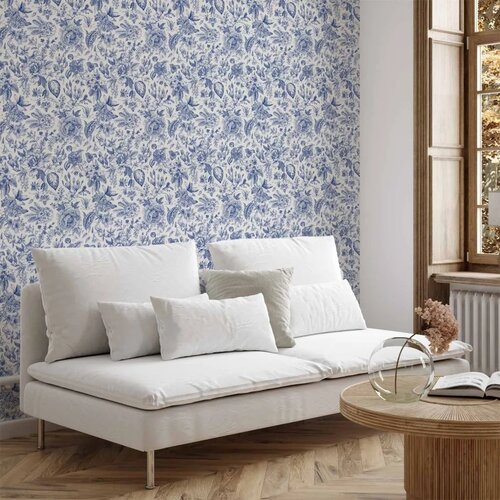  Tapeta - Illustration with blue flowers 50x1000 Cene