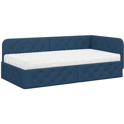 vidaXL Kotna postelja z vzmetnico z vzglavjem Modra 90 x 190 cm blago, (5000106171) Cene