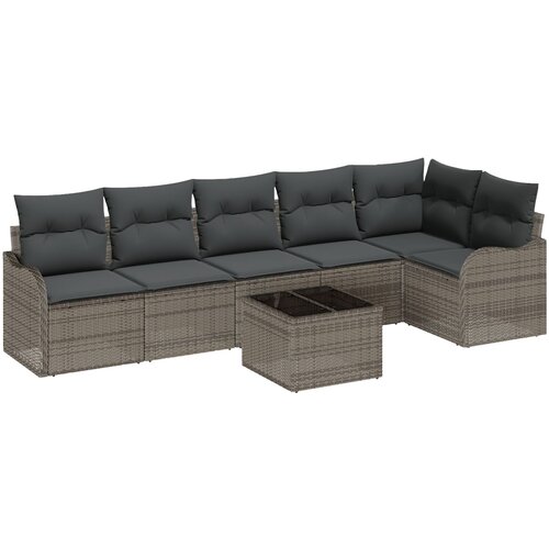 vidaXL 6-delni set vrtnih kavčev z blazinami črni poly rattan, 2-sedežni vrtni kavč s shrambo in blazinami sivi poly rattan Cene