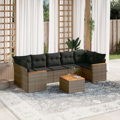  8-dijelni set vrtnih sofa od poliratana s jastucima sivi Slike