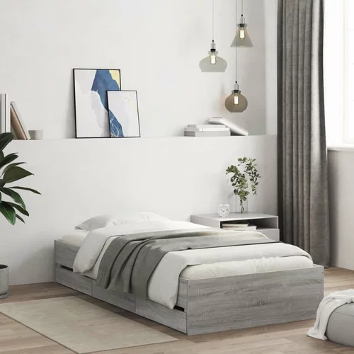  Okvir kreveta s ladicama siva boja hrasta 90 x 190 cm drveni