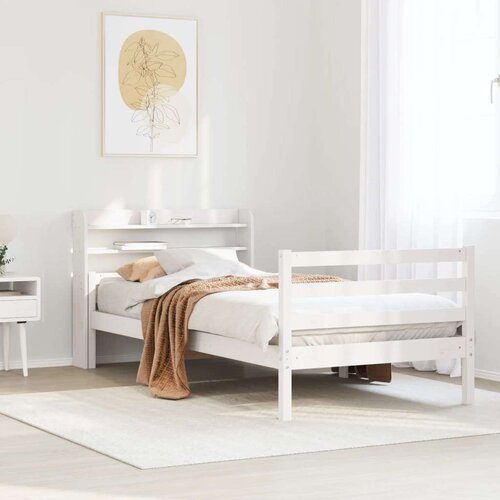 vidaXL Posteljni okvir z vzglavjem brez vzmetnice bel 100x200 cm Cene