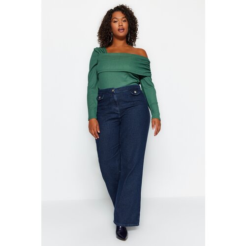 Trendyol Curve Dark Blue Pocket Flap Detailed Wide Cut Jeans Slike