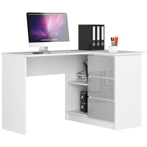 AKORD KOTNI PISALNA MIZA B16 124 cm DESNO 3 Predali BELO / METALNO SIJAJNO, (21702568) Cene