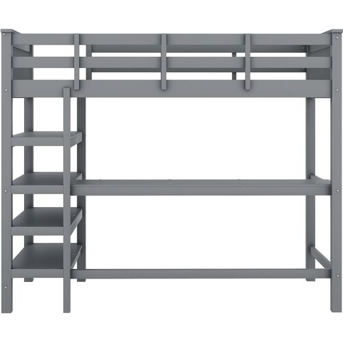 Lumor Postelja Mezzanine 90x200 cm z mizo in policami za shranjevanje - borovo les + MDF - siva, (22155708) Cene