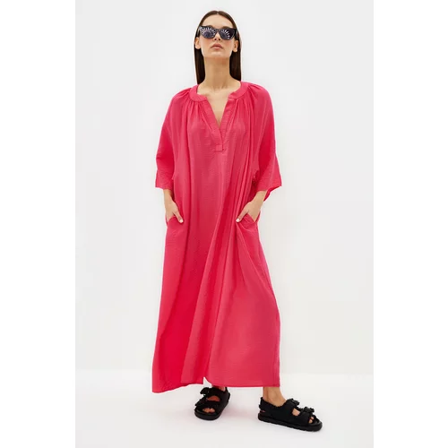 Trendyol Fuchsia V-Neck Half Sleeve Aerobin Woven Kimono & Kaftan Dress