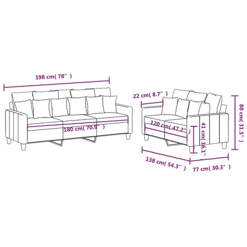  2-dijelni set sofa s jastucima svjetlosivi od tkanine Slike