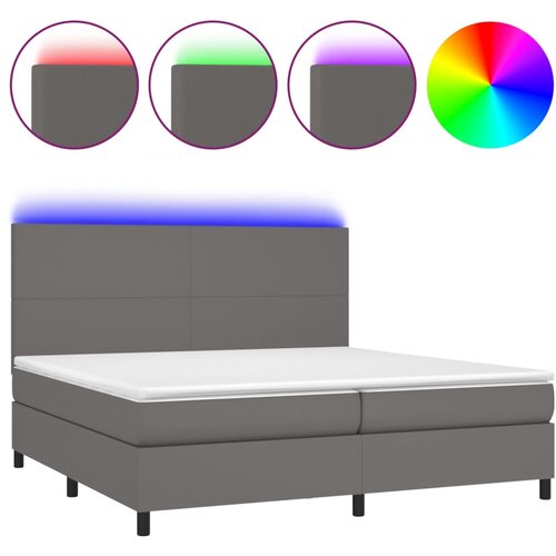 Maison Chic Box spring postelja - Vzmetna postelja z vzmetnico LED siva 200x200cm umetno usnje SL15512, (21904700) Cene