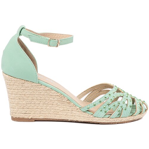 Shelvt Green wedge sandals with cubic zirconia Slike