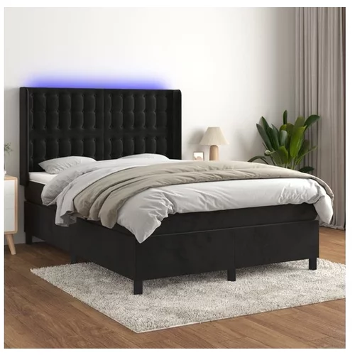 vidaXL Box spring postelja z vzmetnico LED crna 140x200 cm z