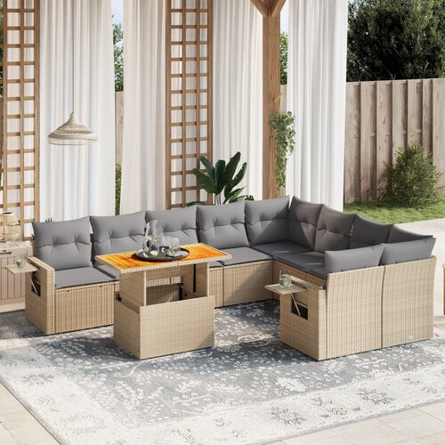 vidaXL 10-dijelni set vrtnih sofa s jastucima bež od poliratana Cijene