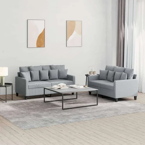  2-dijelni set sofa s jastucima svjetlosivi od tkanine