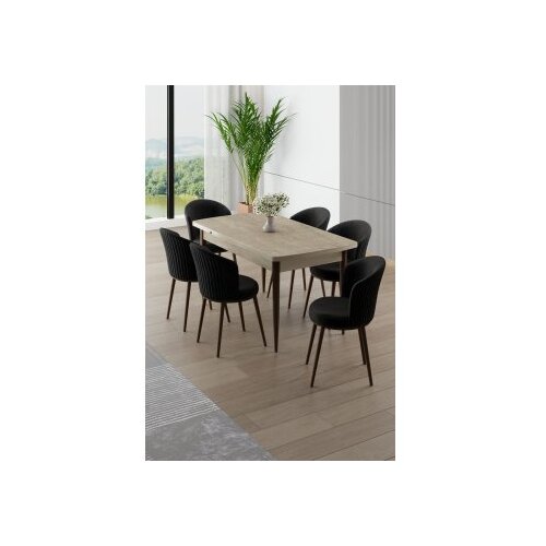 Hanah home Rasklopivi trpezarijski sto i stolice (7 delova) Asfel Travertine Black Cene