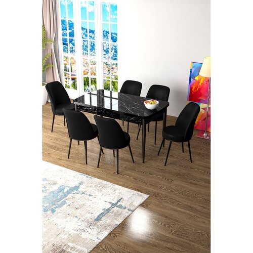 Hanah home Set Trpezarijski sto i 6 stolica Zen, crna Cijene